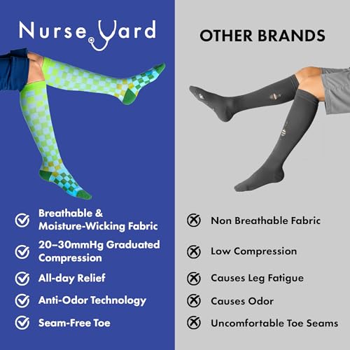 Image of Nurse Yard Compression Socks for Nurses - Women & Men - 20-30mmHg Graduated Compression, For Medical Staff, Athletes - 1 Pair