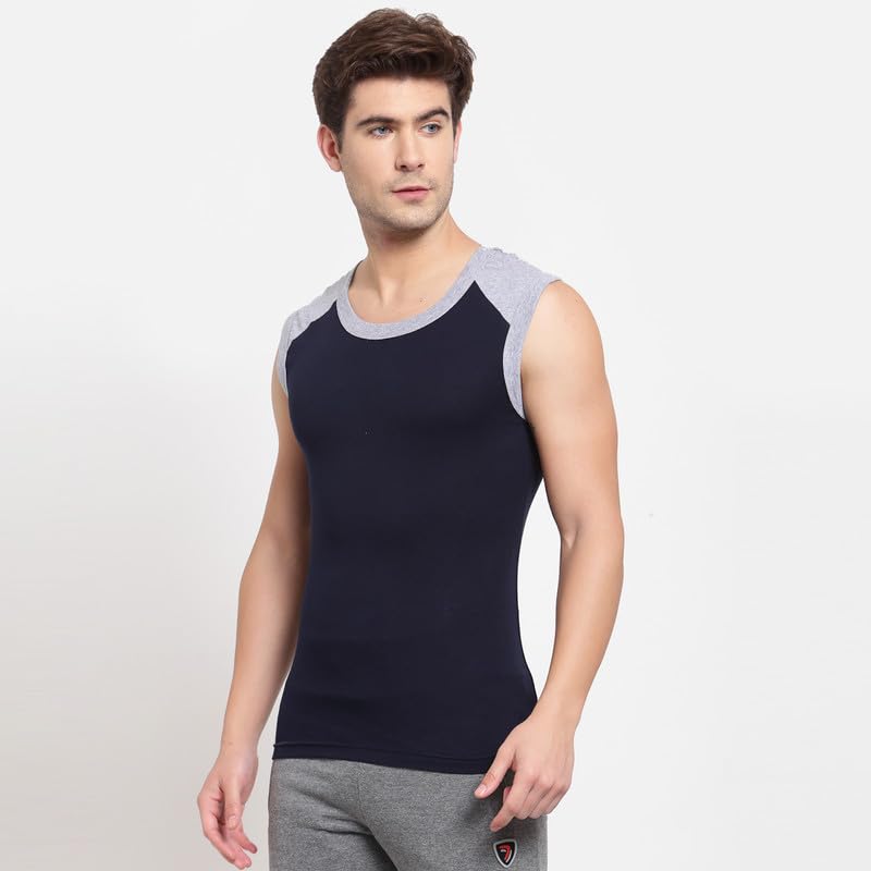 Image of sporto Men's Multipurpose Pure Cotton Gym Vest with Contrast Shoulder Pannel
