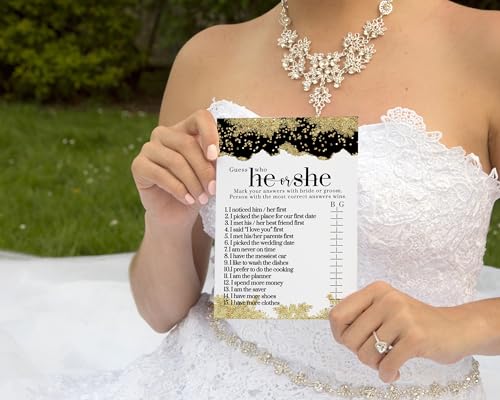 Paper Clever Party BLACKGOLDHEBEST01 Black And Gold Bridal Shower Games – 25 Pack, He Or She Said And Bride Best Fun Wedding Reception Guest Activities, Couples Engagement Party Games thumb #3