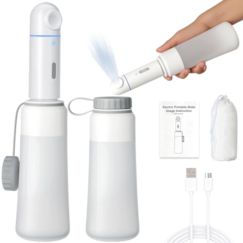 Portable Bidet for Travel, Rechargeable with 2 Adjustable Pressure Modes, Portable Bidet for Women with 350ml Bottle Personal Hygiene Cleaner for Toilet, Postpartum, Camping