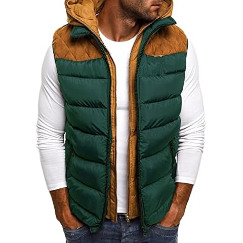 AUBIG Mens Padded Gilet Lightweight Quilted Body Warmer Padded Sleeveless Coat Zipper Filling Puffer Softshell Gillet Outdoor Casual Slim Fit Waistcoats Stylish Classic Hooded Jackets 01 Green 3XL Cover