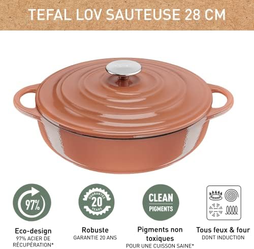 Tefal E26072 LOV patelnia do serwowania 28 cm, żeliwna z recyklingu, nadaje się do wszystkich źródeł ciepła, indukcyjna do 250°C, zmywarka z terakoty