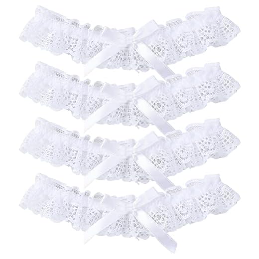 Liga de Novia, Liga Nupcial Elástica, Ligueros de Encaje para Novia, Garter Boda- Novias Accesorios- Regalo Dama de Honor, Bachelor Party, Blanco, 4PC