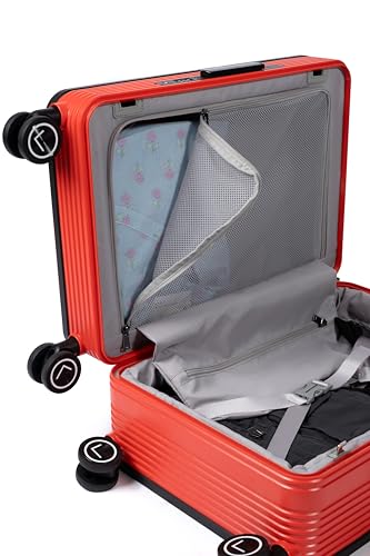 Image of Dual Tone Trolley Bag Medium -Premium Plus | Polycarbonate Hardshell Luggage with TSA Lock | 360 Spinner Wheels & Wide Telescopic Handle |Tough Bag (Black and Red, 24)