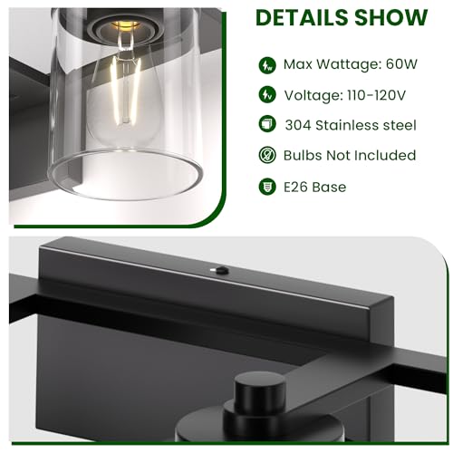 Image of Bathroom Vanity Light Fixture, 4-Light Modern Black Vanity Light Fixtures with Clear Glass Shade, Matte Black Bathroom Light Fixtures Over Mirror, Rustic Restroom Lighting Fixtures