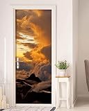 Door Sticker - FLFK 3D Door Mural Peel and Stick, Removable Self-Adhesive Sunset Door Wallpaper for