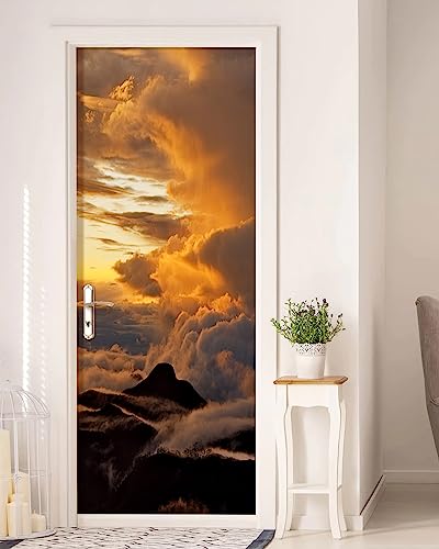 Door Sticker - Flfk 3D Door Mural Peel And Stick, Removable Self-Adhesive Sunset Door Wallpaper For Home Decor, 30.3 "W X 78.7 "L, Set Of 2 Sheets #TOP25