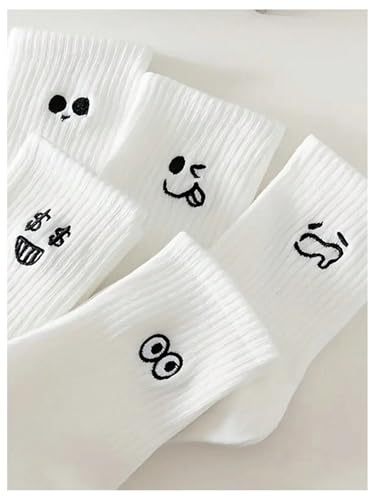 Men's 5 Pairs Cute Funny Emotion Crew Socks Mid Calf Comfy Soft Casual Socks3