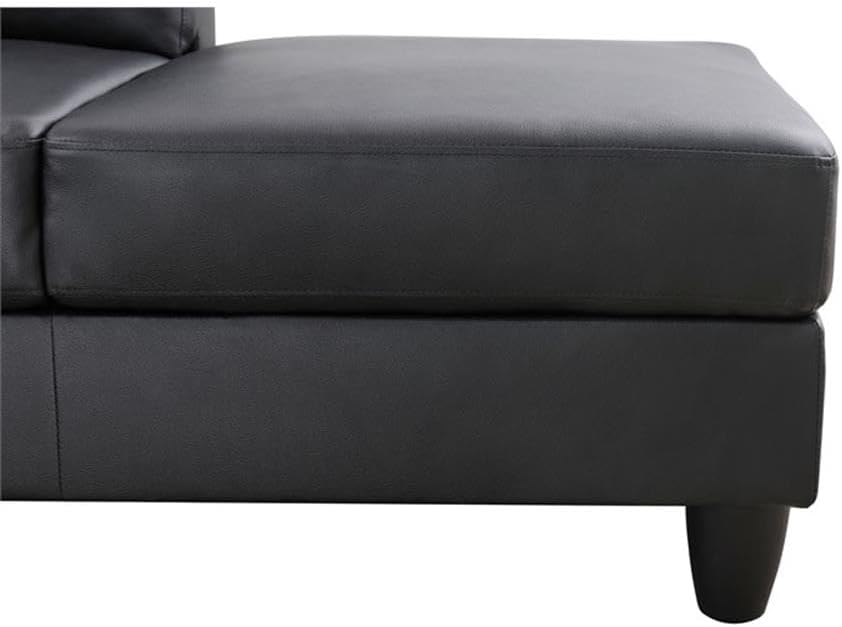 Pemberly Row L-Shaped 2-Piece Sofa Set, Black Faux Leather, Includes Chaise Lounge and Recliner, Modern Design, Toss Pillows, Living Room Seating for Apartments or Small Spaces