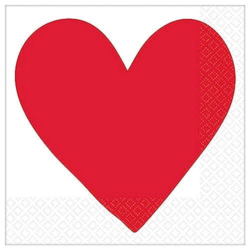 Serviettes de table Heart's Day lot de 16 serviettes en papier carrées blanc et rouge