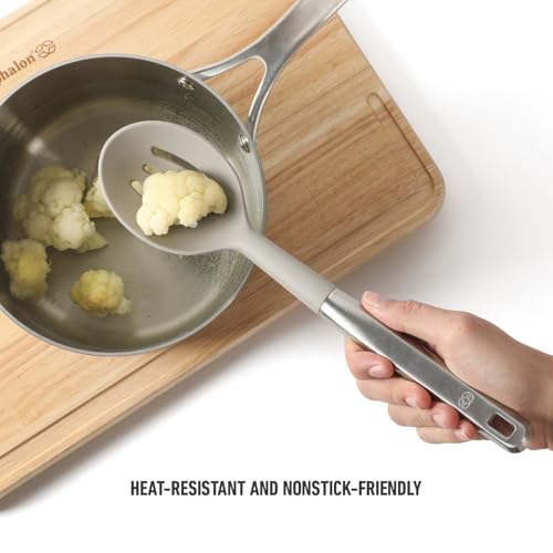 Image of Calphalon Prime Slotted Spoon Skimmer, Stainless Steel Slotted Spoon, Straining Spoon with Taupe Silicone Head, Heat-Resistant Nonstick-Safe Kitchen Tool
