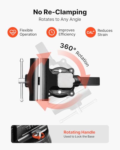 Image of VEVOR Heavy Duty Bench Vise, 10 inch Jaw Width, Multi-Purpose Ductile Iron Bench Vise with Anvil and 360-Degree Locking Swivel Base, 4.3 inch Throat Depth, 10 inch Max Jaw Opening, for Drilling, Pipe Cutting