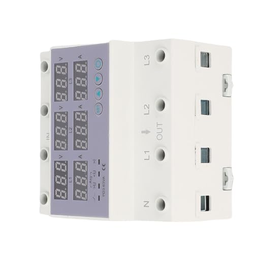 63A Trifase Voltmetro Amperometro su Guida DIN Protezione Sovracorrente Sovratensione Automatica Protezione Sovracorrente Stabilizzatore di Corrente per Protezione Domestica (63A)