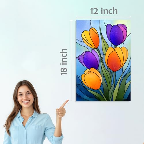 Image of SiddArtify Floral Stained Glass Wall Art Poster Print Set - Modern Flower Decor for Living Room Bedroom Office - 12x18 inch Board Pack of 6