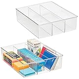 mDesign Plastic Divided Drawer Organizer and Storage Bin for Home Office, Desk Drawer, Shelf, Cabinet - Holds Scissors, Adhesive Tape, Paper Clips, Note Pads, 3 Compartments, 14' Long, 2 Pack, Clear