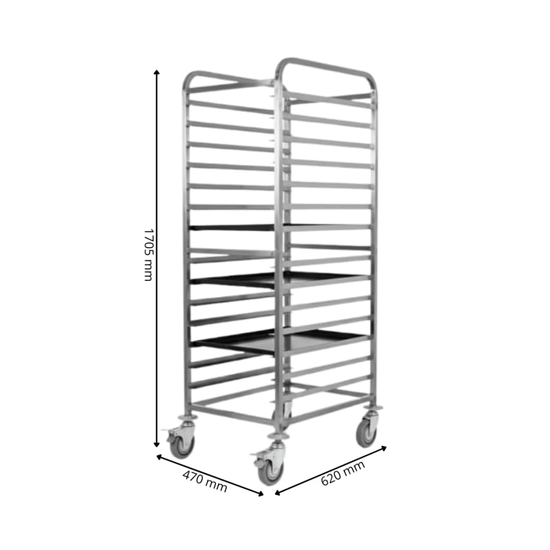 Carro Pastelero Inox 15 Niveles - Escalera pastelera profesional 60 x 40 cm - Ruedas giratorias con frenos - Diseño retráctil para panaderos y catering