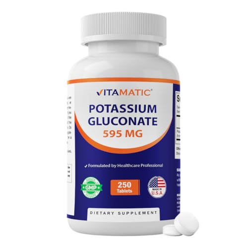 Vitamatic Potassium Gluconate 595 mg Supports Heart Muscle & Electrolyte Balance 250 Tablets Non-GMO Made in USA