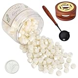 Siegelwachs Perlen Set, Siegelwachs Metallic Weiß, 200 Stück Wachsperlen Siegel mit Wachssiegel Ofen und Löffel, Wachs Achteckig Wachssiegel für Siegelstempel Briefe Umschläge Karten