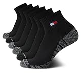 Tommy Hilfiger Men's Athletic Socks - Performance Cushion Quarter Cut Ankle Socks (6 Pack), Size 7-12, All Black