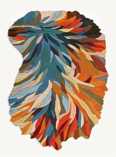 Image of Sifa Carpet Crafted with Care: Premium Hand-Tufted Wool Carpets Irregular Shaped Botanical Design Handmade Area Rugs, Living Room, Bedroom Rust,Beige Color Size 5x8 feet (150x240cm)