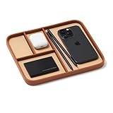 Nordik Leather Valet Tray - Sand Brown - 9.5 x 7.9 Inch Medium Vegan Leather Tray - Stylish Nightstand Organizer for Men - Modern Bedside Caddy - EDC Catchall for Key Watch Wallet Jewellery