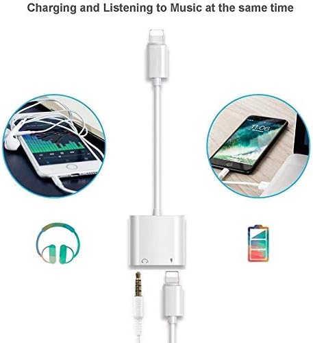 [Apple MFi Certified] 2 Pack Headphone Adapter for iPhone, iPhone Adapter for Headphone Jack and Charger 2 in 1 Lightning to 3.5mm AUX Audio + Charger Splitter for iPhone 14/13/12/11/XS/XR/X 8 7/iPad
