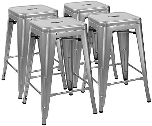 Furmax 24 Inches Metal Bar Stools High Backless Indoor-Outdoor Counter Height Stackable Stools (Sliver)