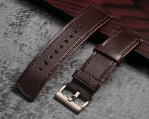 Image of hemsut h Leather Watch Bands for Men, Horween Quick Release Leather Watch Strap Vintage Watch Replacement Wrap of 18mm, 20mm, 22mm