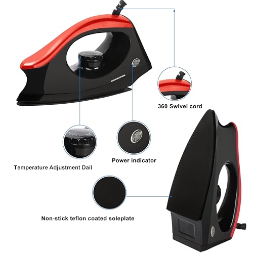 Image of CHARTBUSTERS Dry Iron | IS 302 ISI Certified | Adjustable Temperature Control | Non-Stick Coated Soleplate | Shock Proof Body | 1000W Fast Heating | by 99 Drops Oasis