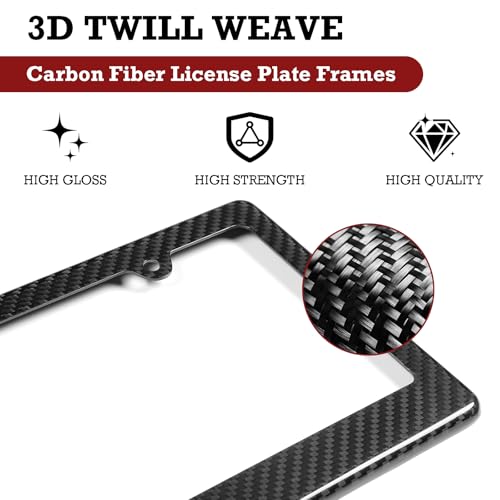 Image of Carbon Fiber License Plate Frames-One Pack Black Front & Rear Black License Plate Holder with Mount Hardware Screws Caps Rattle Proof Pads 2Holes 1Pcs Real Carbon Fiber License Plate Frame