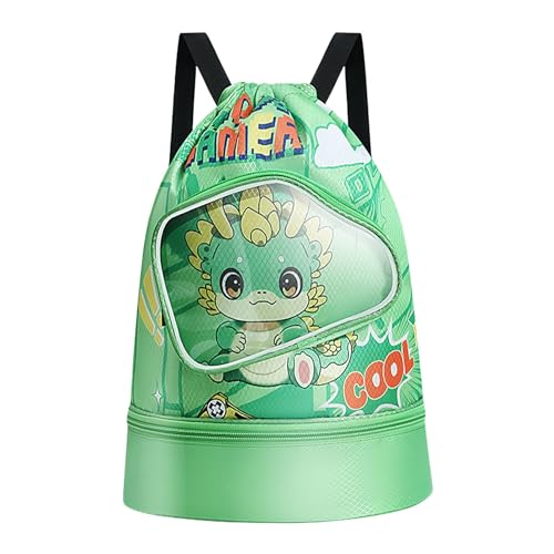Mochila de natación para nadadores | Separación húmeda y seca de dibujos animados para natación | Mochila de piscina con compartimento para zapatos, bolsa de piscina con cordón para niños, niñas y