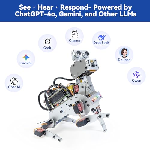 Image of SunFounder PiDog AI Robot Dog Kit for Raspberry Pi 5 /4 /3B+ /Zero 2W, LLMs ChatGPT-4o /Gemini /Grok, Voice&Video Recognition, Python, App Control, Battery, Gyroscope, Camera (RPI NOT Included)