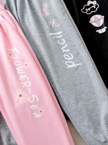 Girls 3 Pack Sweatpants Athletic High Waisted Joggers Pants Black Grey Pink 6-12Y4