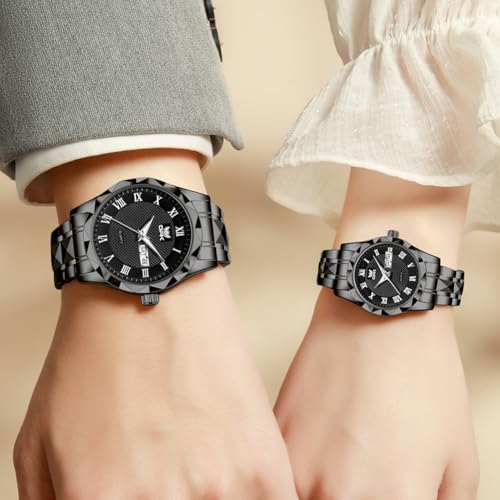 Image of OPK Couple Watch Set - His & Her Matching Watches with Luxury Diamond Stainless Steel Waterproof & Luminous Quartz WristWatches Romantic Gift