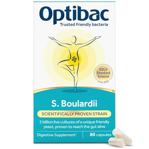Optibac Saccharomyces Boulardii - Vegan Digestive Supplement with 5 Billion Live Cultures - Most Trusted & Recommended Brand - 80 Capsules