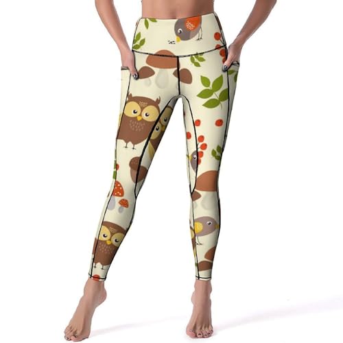 Leggings pour fitness gym taille haute imprimé oiseau et chouette