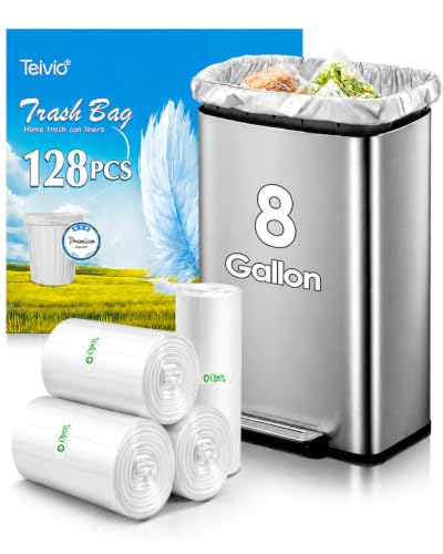 Image of 8 Gallon 140 Counts Strong Unscented Medium Clear Trash Bags,Fit 7,8,9,10 Gal Garbage Bags by Teivio, 30 Liter Thick Bathroom Can Bin Liners,Plastic Bags for Home Office Kitchen, Clear