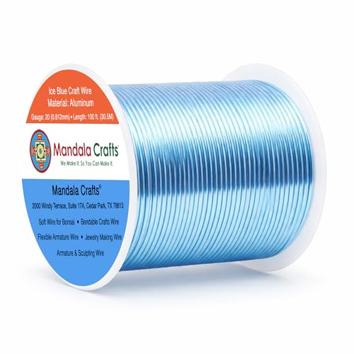 Image of Mandala Crafts 20 Gauge Ice Blue Anodized Aluminum Craft Wire, 100 FT | Colored, Flexible, Bendable, for Bonsai, Armature, Sculpting, Wire Wrapping, Jewelry Making, Weather & Tarnish Resistant