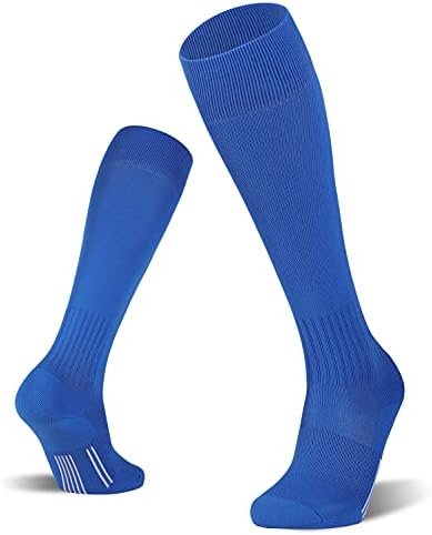 FITRELL 2/3 Pack Soccer Socks For Youth Kids Adult Baseball Softball Football Socks For Men Women Boys Girls,Blue,Medium