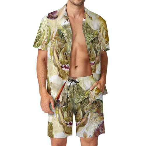 Ensemble chemise hawaïenne dinosaure rétro imprimé graphique pour homme S