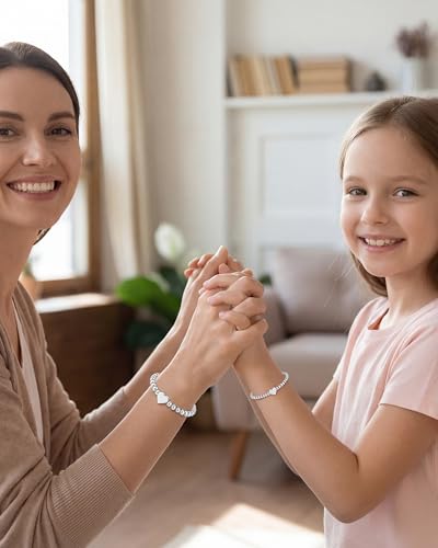 Image of Mother Daughter Bracelets Set for 2 Matching Heart Bracelets for Mother and Daughter to My Mom Bracelet Birthday Mothers Day Gifts for Mom Daughters