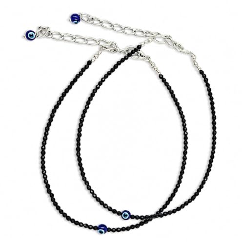 Image of Raw Pyrite, Money Magnet, Dhanyog, Garnet, Black Obsidian Evil Eye Anklet | Stone of Money, Protection & Power | Natural Healing Crystal Anklet for Women | Spiritual Jewellery for Women | Gift for Woman & Girlfriend