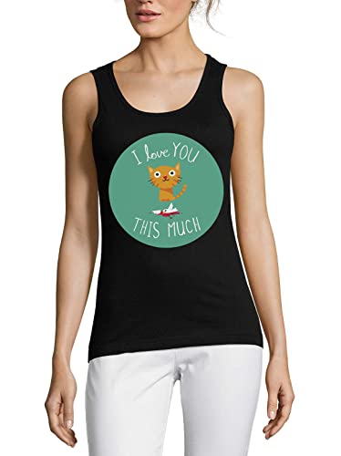 T-shirt débardeur en coton femme noir imprimé chat chasseur d'oiseau