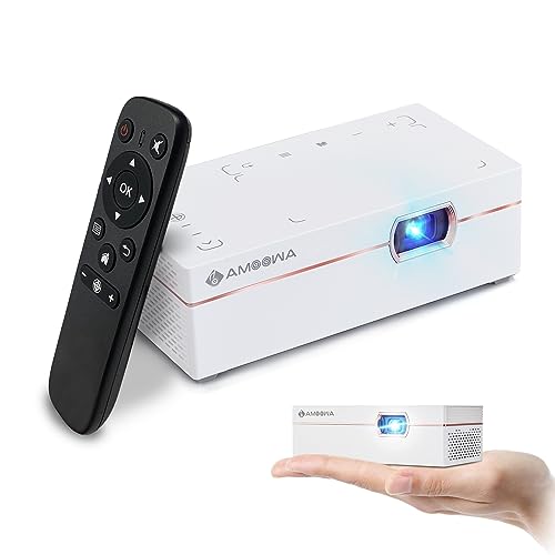 AMOOWA Mini Projector with WiFi Bluetooth - Portable Pico Projector for Phone & Outdoor Use - Rechargeable Battery - HDMI/USB/iPhone/Android Compatible