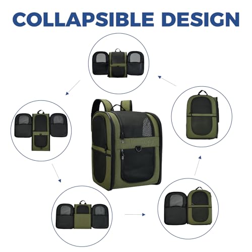 Image of Apollo Walker Dog & Cat Carrier Backpack for 4-18lb Pets - Ventilated Safe Design with Padded Back Support, Breathable Mesh Pet Backpack for Hiking, Travel, Outdoor (Green)