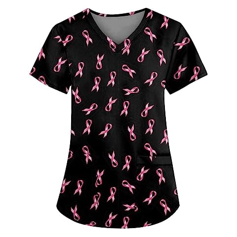 Segaven Placed Recently By Me,Tops for Women Trendy Gifts Print V Neck Scrubs Top Loose Fit Short Sleeve Nursing Tops with Pockets Plus Size Nursing Tops Scrubs for Women Tops (Black,M) Cover