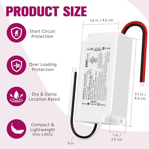 EMITEVER 60W 24V Dimmable LED Driver,AC 120V to DC Electronic Transformer - Image 3