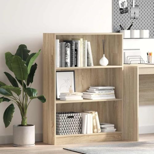 SooIarix Estantería de madera de roble Sonoma, 80 x 24 x 109 cm, estantería de pie con compartimentos abiertos, armario versátil para libros, DVD y artículos decorativos