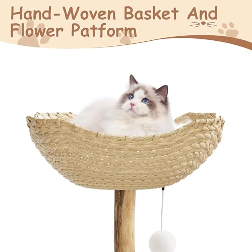 Torre para gato de madera natural y ratán 59 pulgadas miniatura 4