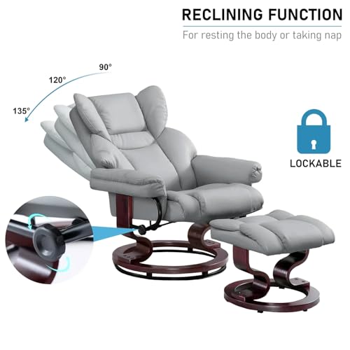 Blisswood Recliner Chair with footstool, Recliner Armchair up to 160kg Weight Capacity, 135° Reclining Swivel Sofa Chair, PU Leather High Back Ergonomic Swivel Armchairs, Wooden Base for Living Room - Image 3
